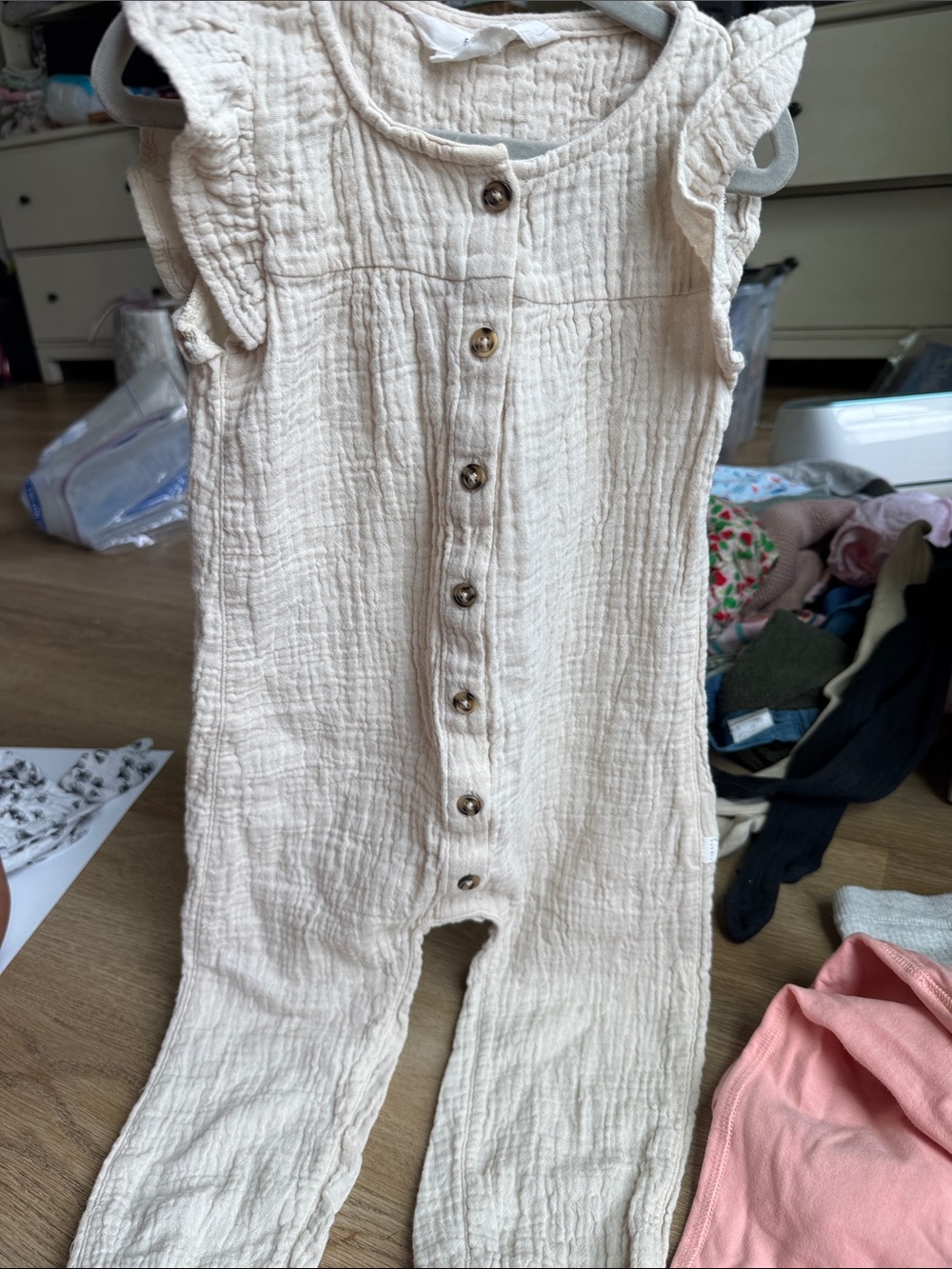 Cream Cotton Gauze Button-Front Romper for Kids
